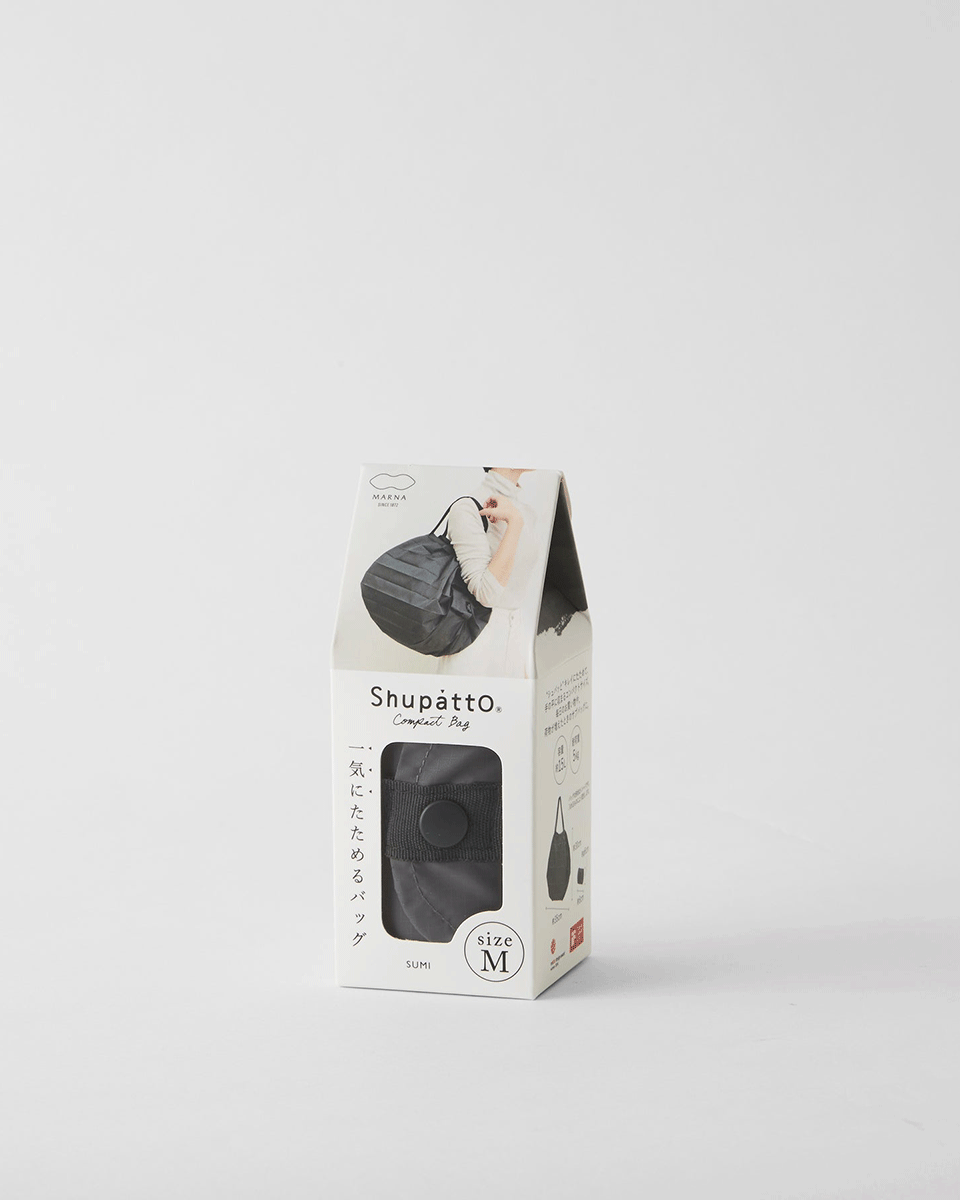 Shupatto One-Pull Faltbare Tasche M – Charcoal (Sumi)