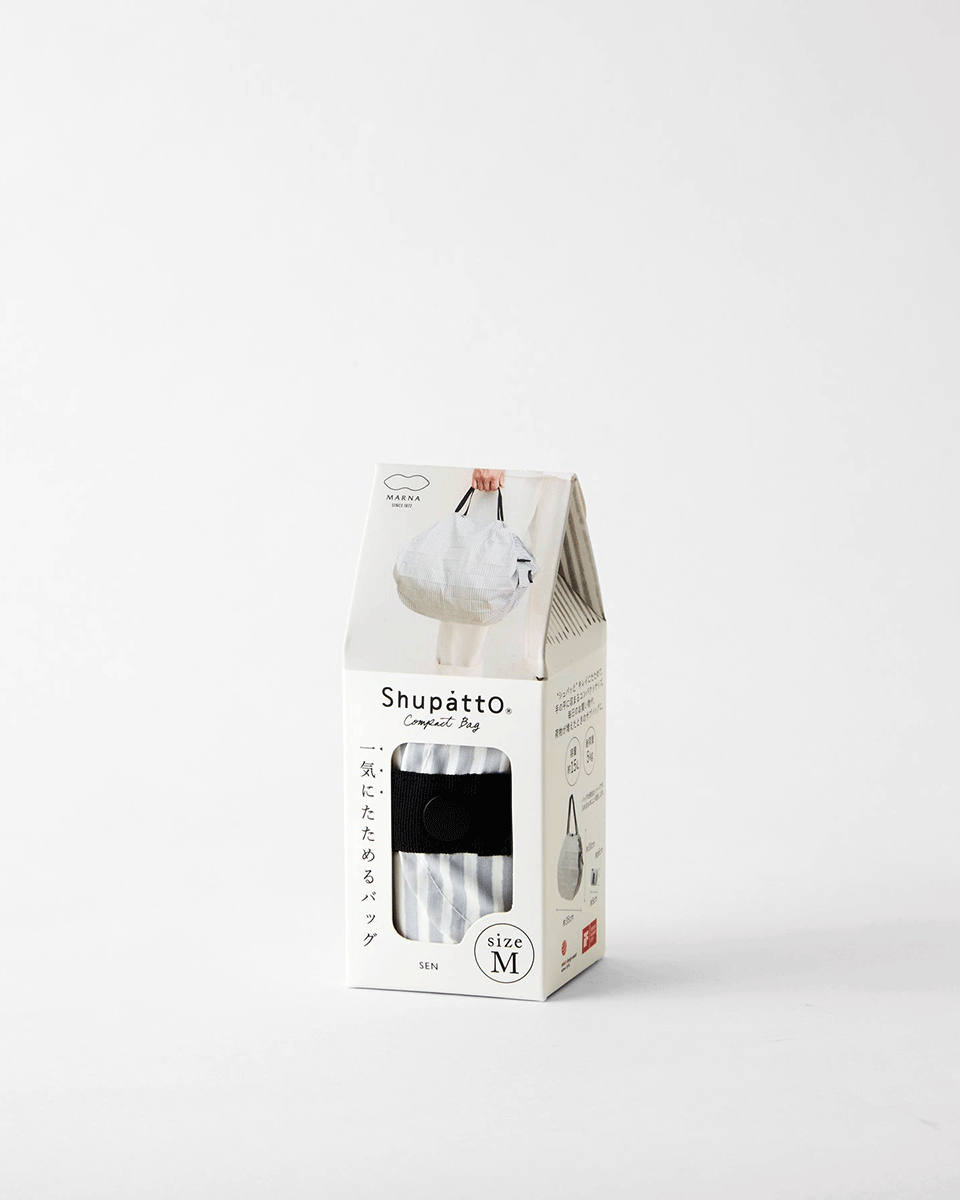 Shupatto One-Pull Foldable Bag M – Stripes (Sen)